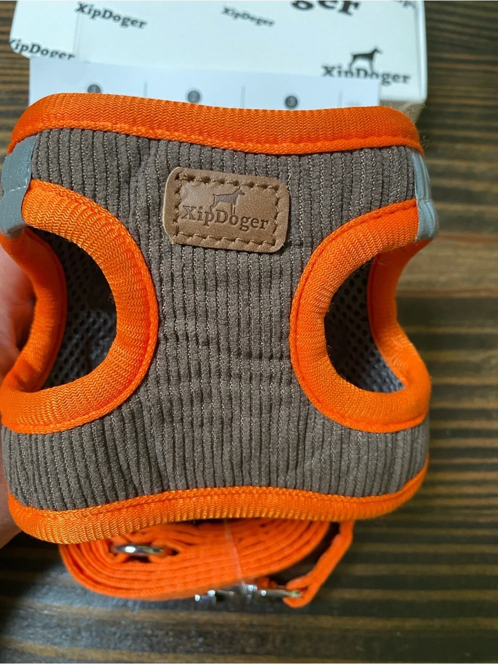 XipDoger Orange & Brown Puppy Harness with Matching Leash - size XXS